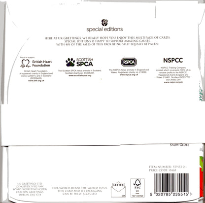 Pack Of 6 Snow Globe Winter Wishes Charity Christmas Cards Multiple Charities