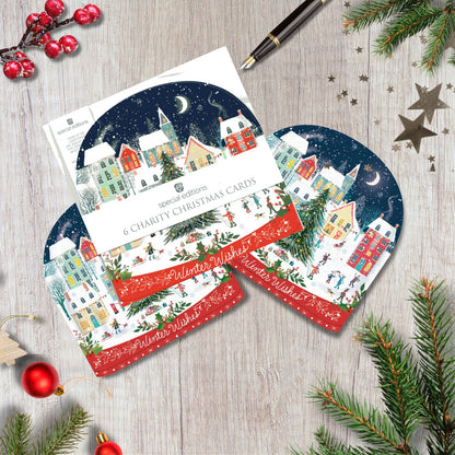 Pack Of 6 Snow Globe Winter Wishes Charity Christmas Cards Multiple Charities