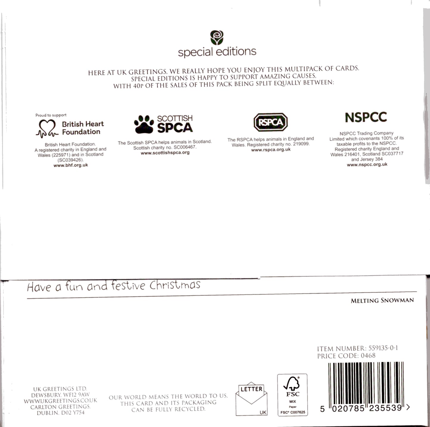 Pack Of 6 Marshmallow Snowman Charity Christmas Cards Multiple Charities