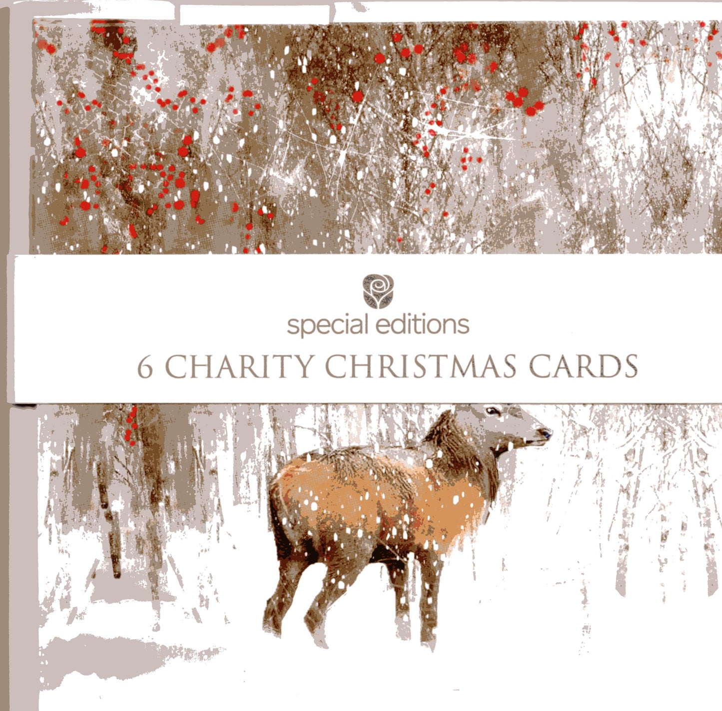 Pack Of 6 Winter Woodland Stag Charity Christmas Cards Multiple Charities