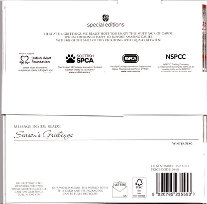 Pack Of 6 Winter Woodland Stag Charity Christmas Cards Multiple Charities