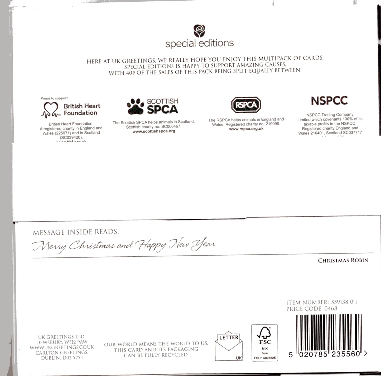 Pack Of 6 Festive Robin Charity Christmas Cards Multiple Charities