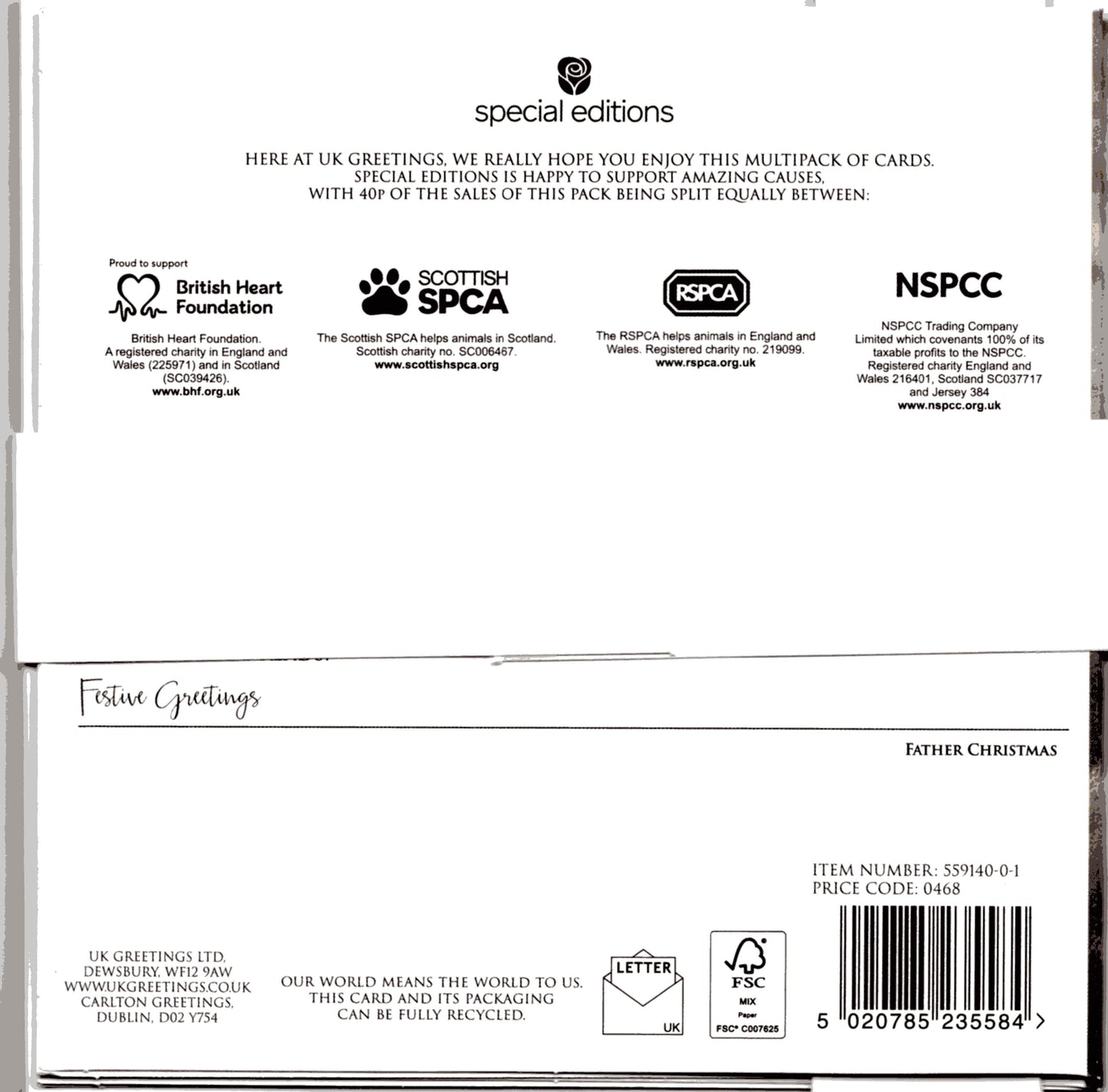 Pack Of 6 Father Christmas Charity Christmas Cards Multiple Charities