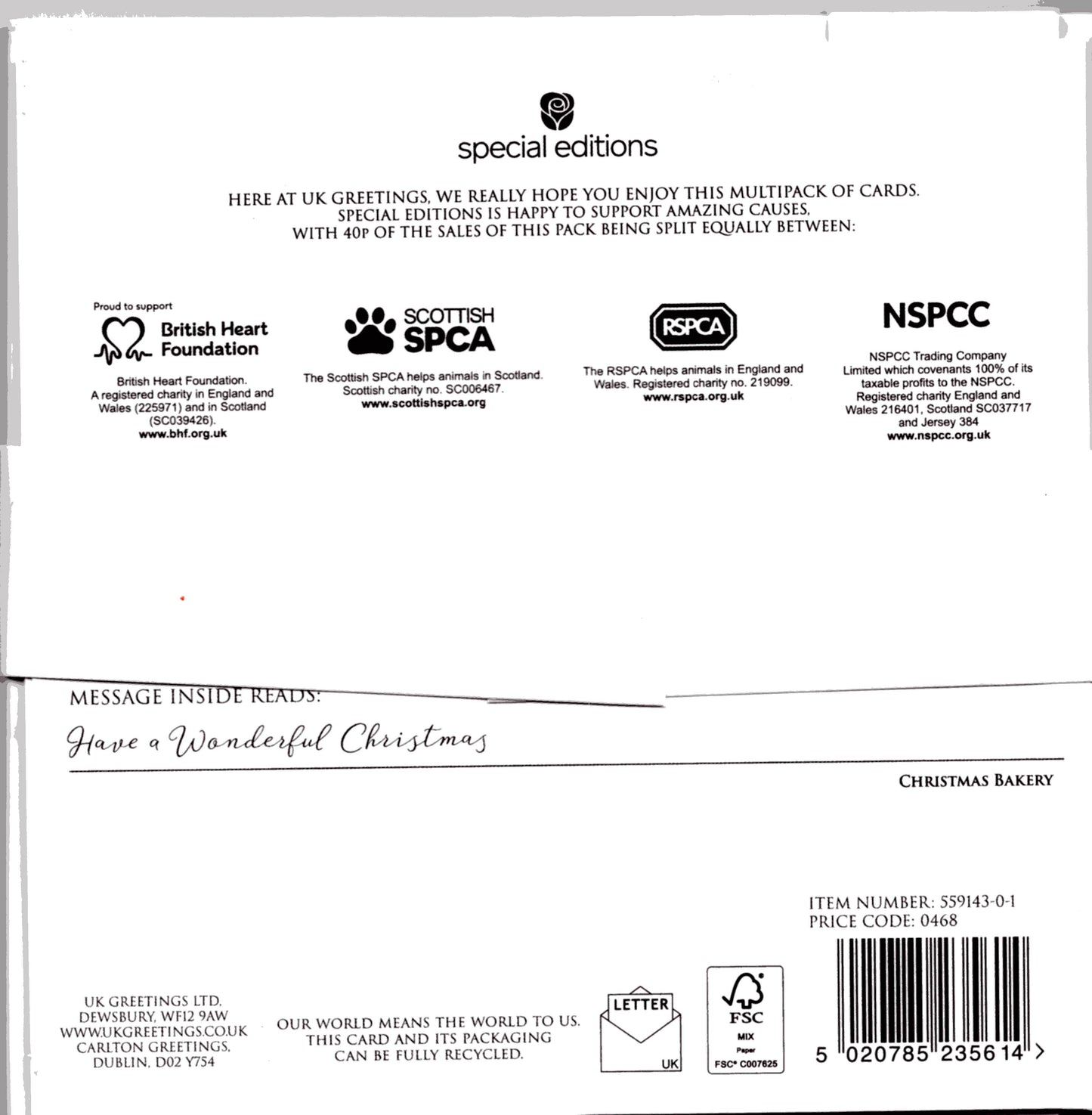 Pack Of 6 Season's Greetings Festive Charity Christmas Cards Multiple Charities