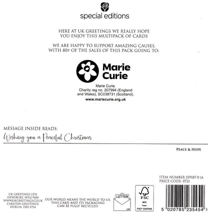 Box Of 10 Marie Curie Charity Peace & Hope Christmas Cards In 2 Designs