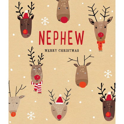 Nephew Christmas Card Merry Christmas Foiled Fun Reindeers Xmas Greetings
