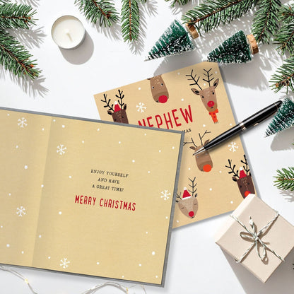 Nephew Christmas Card Merry Christmas Foiled Fun Reindeers Xmas Greetings