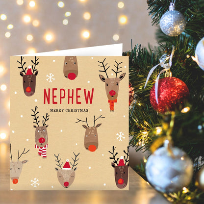 Nephew Christmas Card Merry Christmas Foiled Fun Reindeers Xmas Greetings