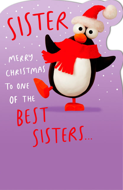 Crackers To One Of The Best Sisters Funny Penguin-Tastic Christmas Greeting Card