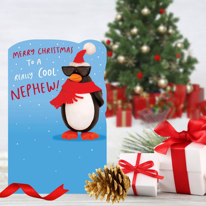 Crackers Really Cool Nephew Funny Penguin Christmas Greeting Card