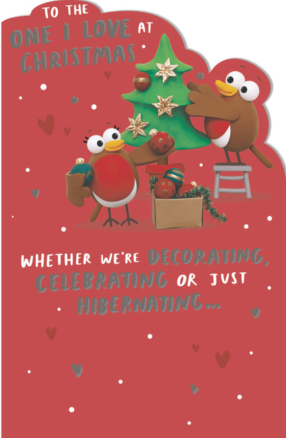 Crackers Cute Robins To The One I Love At Christmas Greeting Card