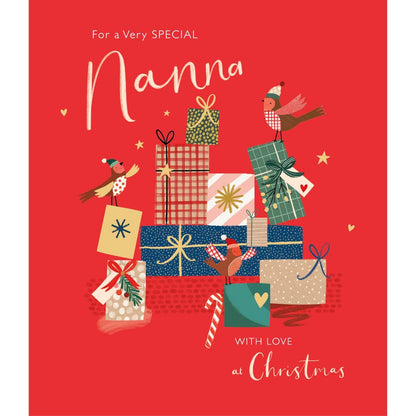 Special Nanna Christmas Card Festive Robins Delivering Gifts Xmas Greetings