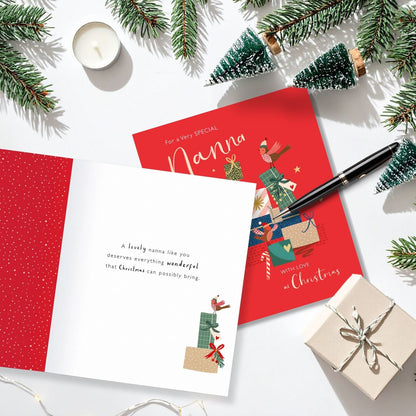 Special Nanna Christmas Card Festive Robins Delivering Gifts Xmas Greetings