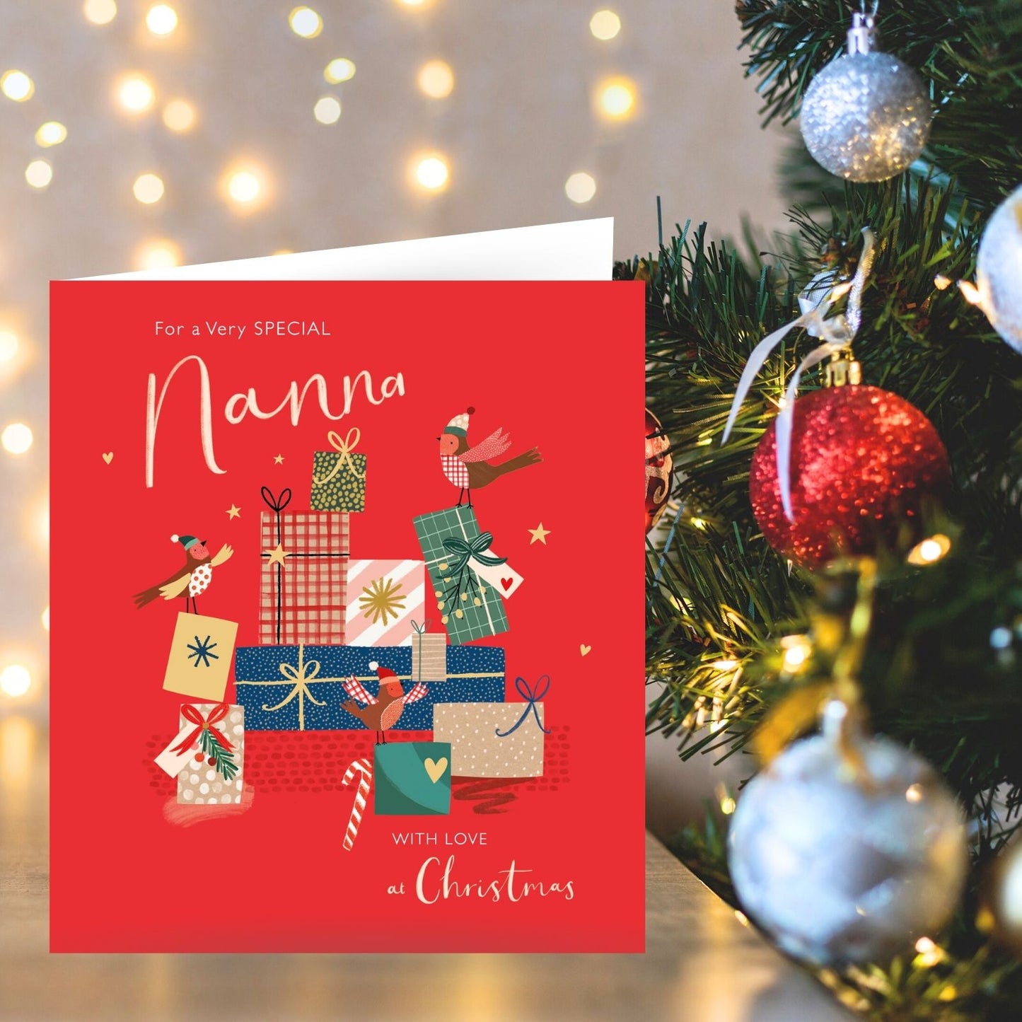 Special Nanna Christmas Card Festive Robins Delivering Gifts Xmas Greetings