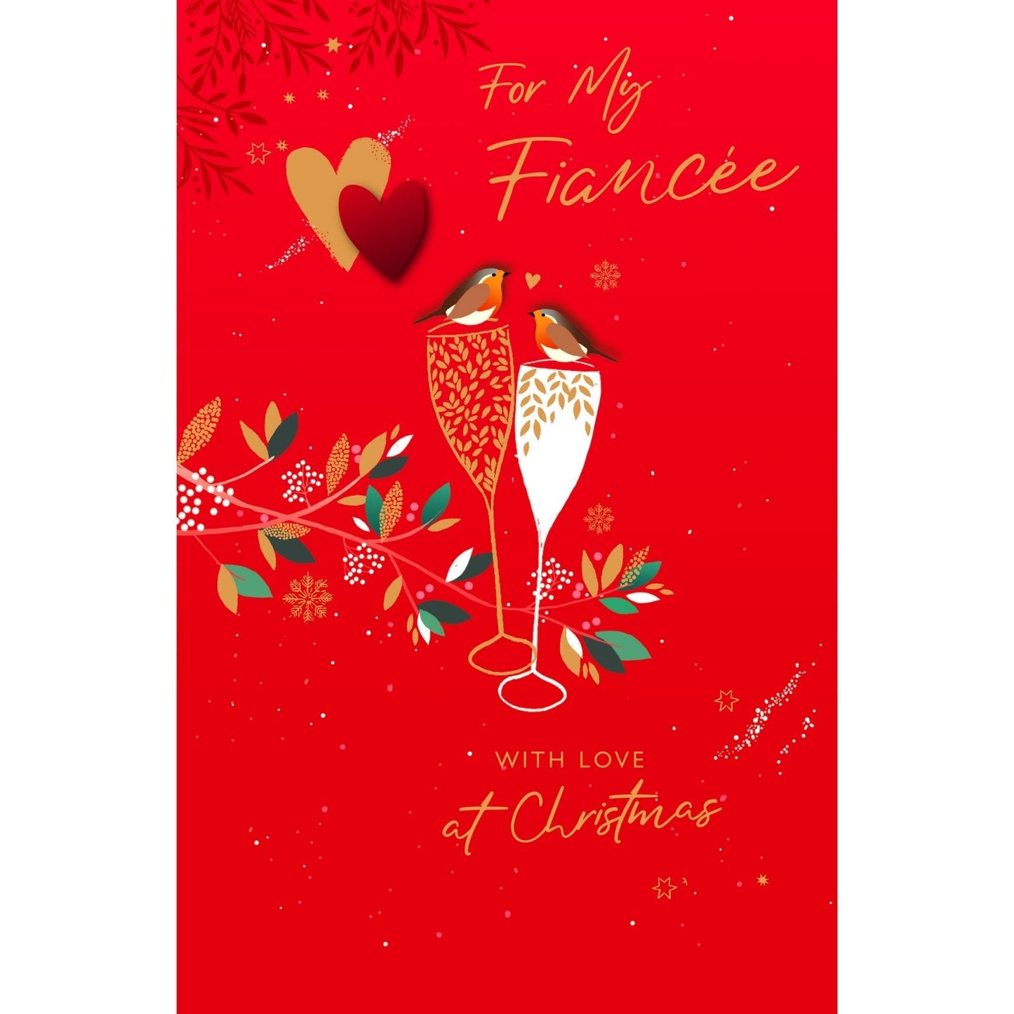 Fiancée Christmas Card With Love Foiled Robins & Champagne Flutes Xmas Greetings