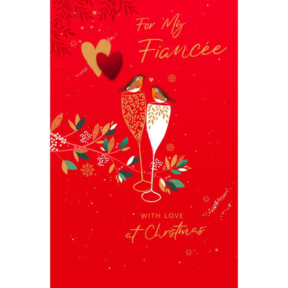 Fiancée Christmas Card With Love Foiled Robins & Champagne Flutes Xmas Greetings