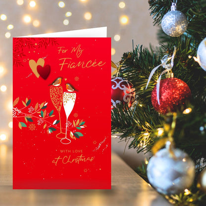 Fiancée Christmas Card With Love Foiled Robins & Champagne Flutes Xmas Greetings