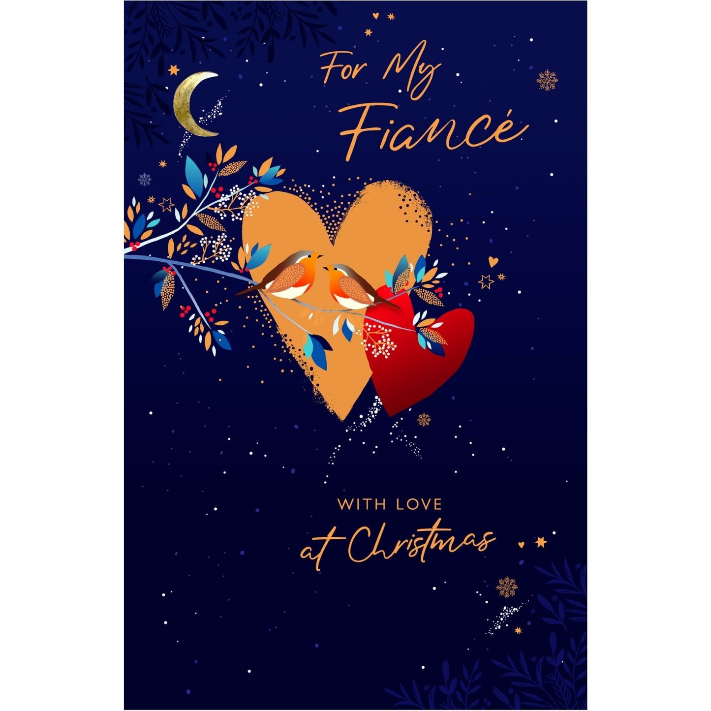 Fiancé Christmas Card With Love Foiled Robins With Love Hearts Xmas Greetings