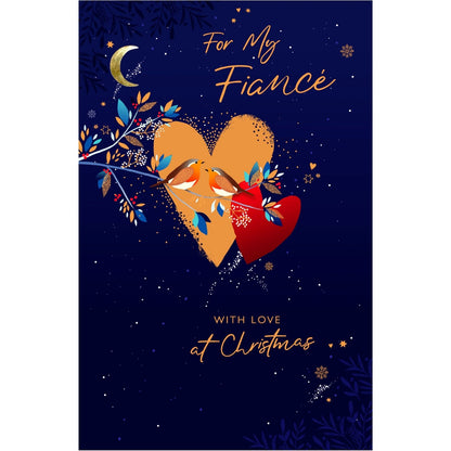 Fiancé Christmas Card With Love Foiled Robins With Love Hearts Xmas Greetings