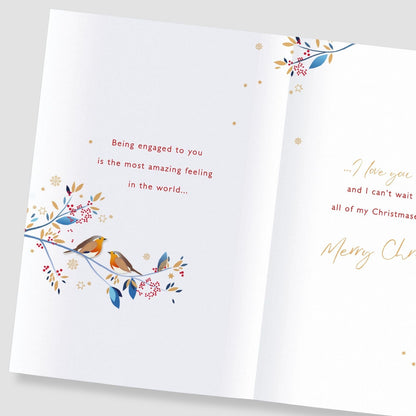 Fiancé Christmas Card With Love Foiled Robins With Love Hearts Xmas Greetings