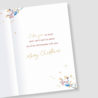 Fiancé Christmas Card With Love Foiled Robins With Love Hearts Xmas Greetings