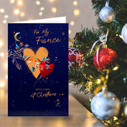Fiancé Christmas Card With Love Foiled Robins With Love Hearts Xmas Greetings