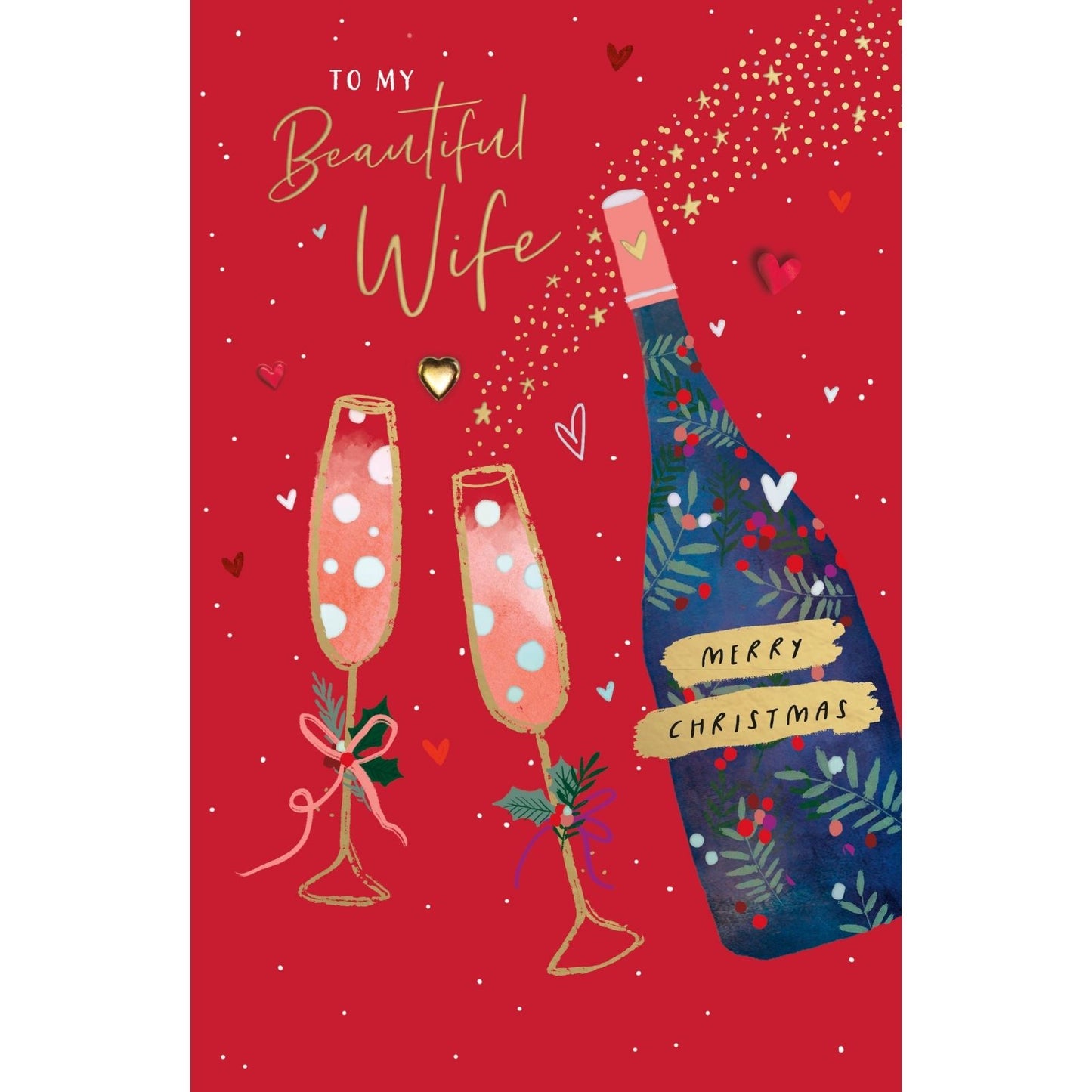 Beautiful Wife Christmas Card Foiled Embellished Champagne Toast Xmas Greetings