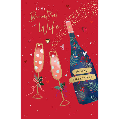 Beautiful Wife Christmas Card Foiled Embellished Champagne Toast Xmas Greetings
