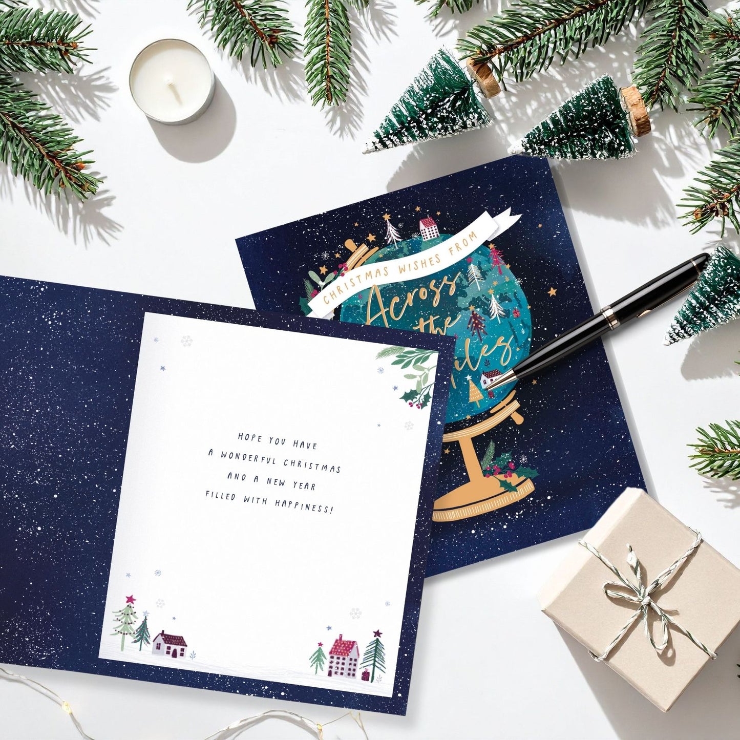 Across the Miles Christmas Card Christmas Wishes Foiled Globe Xmas Greetings