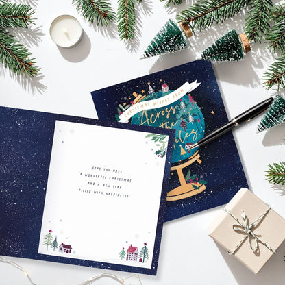 Across the Miles Christmas Card Christmas Wishes Foiled Globe Xmas Greetings