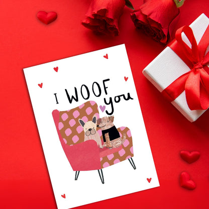 I Woof You Puppy Lovebirds Forever Valentines Day Contemporary Greeting Card