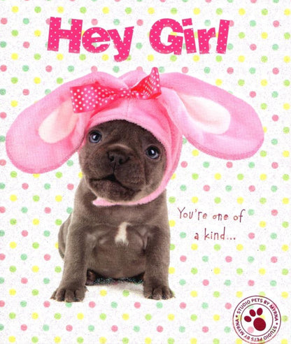 Hey Girl Cute Puppy Dog Studio Pets Easter Greeting Card