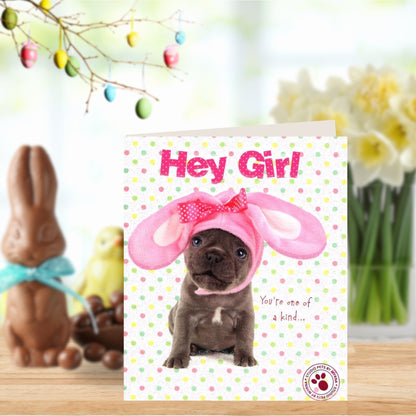 Hey Girl Cute Puppy Dog Studio Pets Easter Greeting Card