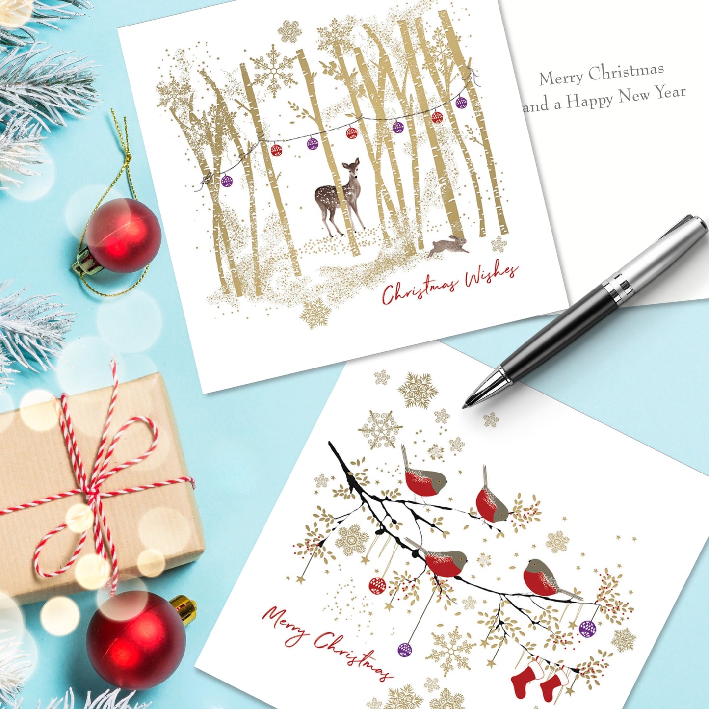Box of 10 Christmas Cards In Robin & Deer Designs