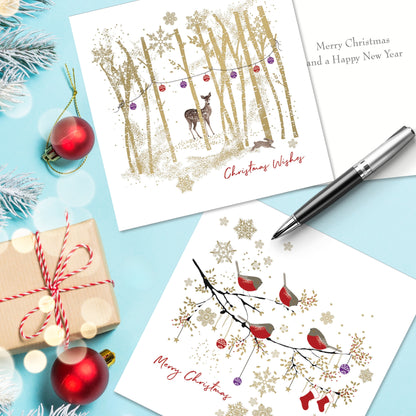 Box of 10 Christmas Cards In Robin & Deer Designs