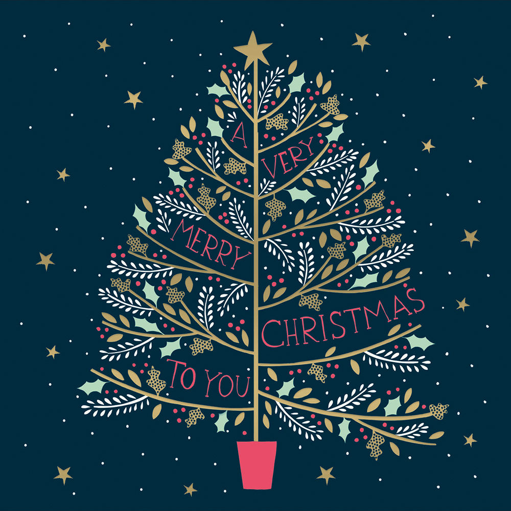 Box of 10 Christmas Cards In Xmas Tree & Leaf Designs