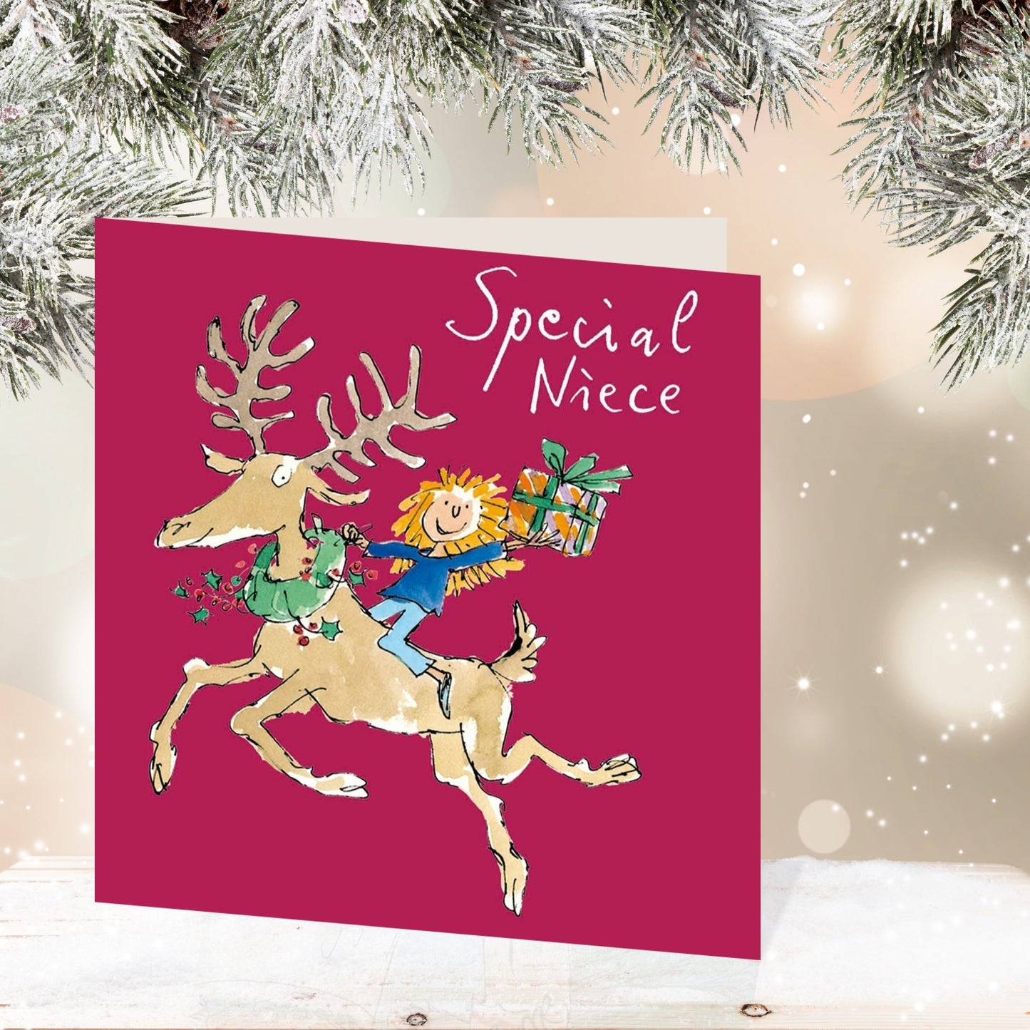 Special Niece Reindeer Quentin Blake Christmas Greeting Card