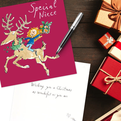 Special Niece Reindeer Quentin Blake Christmas Greeting Card
