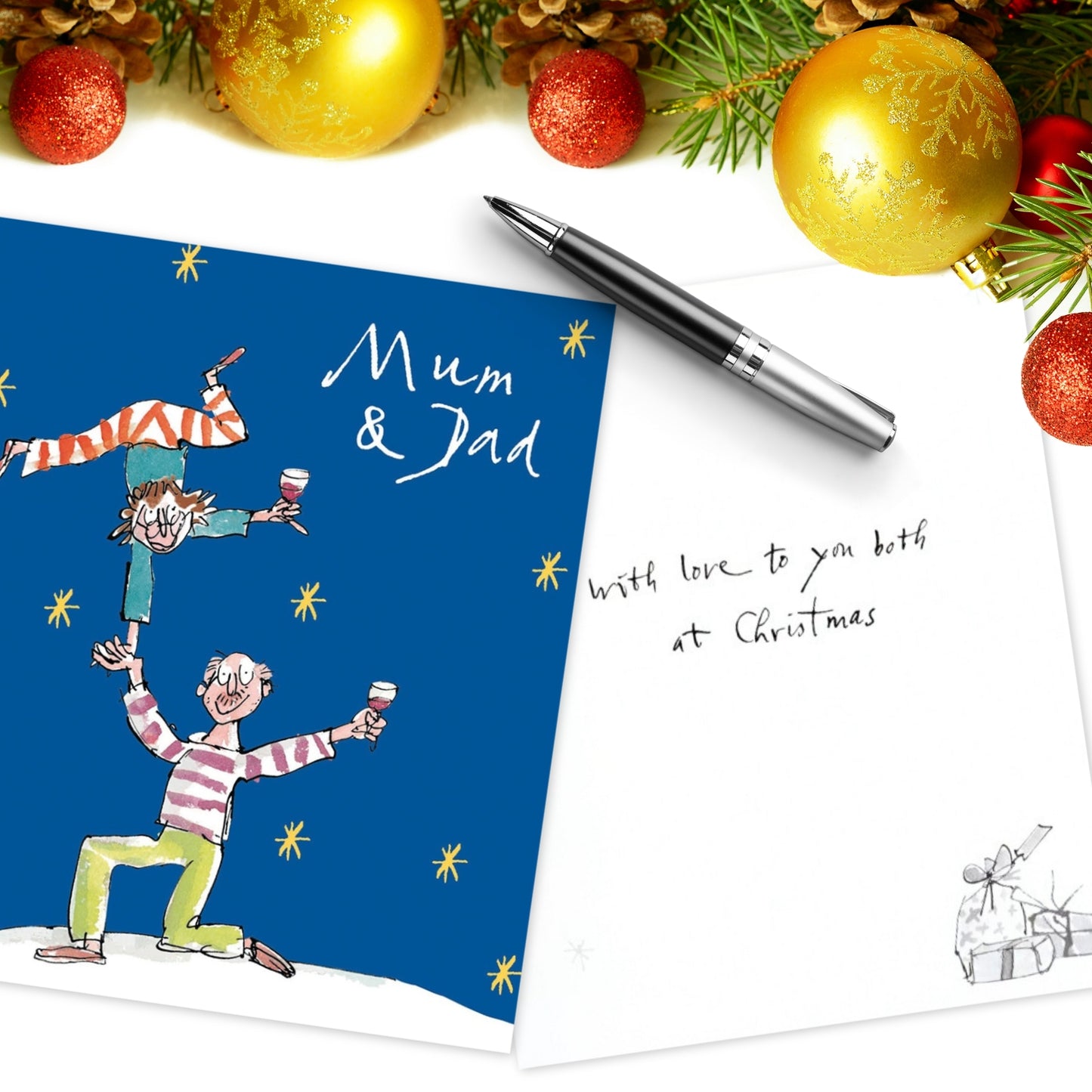 Quentin Blake Mum & Dad Dancing & Drinking Christmas Card