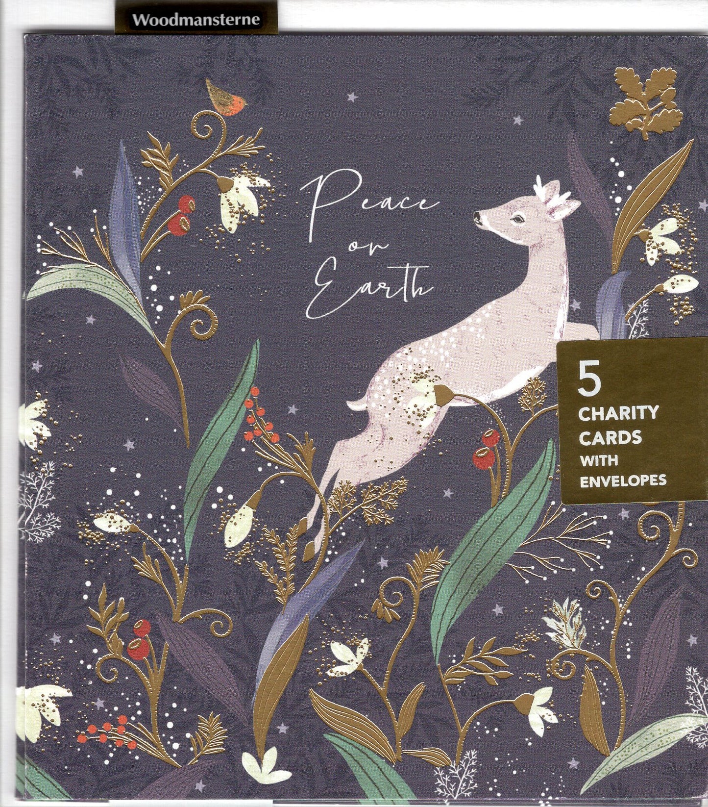 Pack Of 5 National Trust Peace On Earth Deerlicious Joy! Charity Christmas Cards