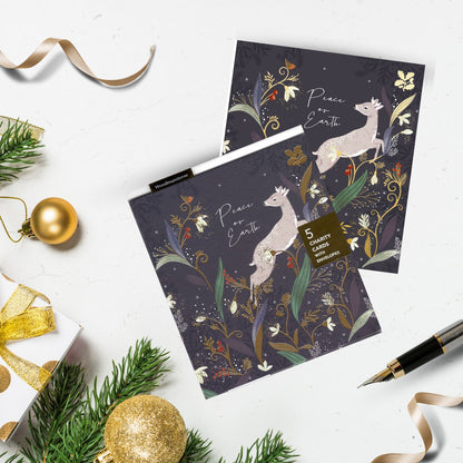 Pack Of 5 National Trust Peace On Earth Deerlicious Joy! Charity Christmas Cards