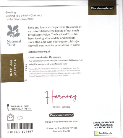 Pack Of 5 National Trust Merry Christmas Magical Hares Charity Christmas Cards