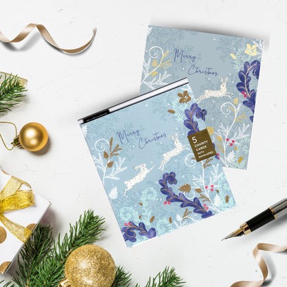 Pack Of 5 National Trust Merry Christmas Magical Hares Charity Christmas Cards