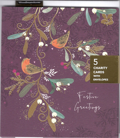 Pack Of 5 National Trust Festive Greetings Mistletoe Charity Christmas Cards