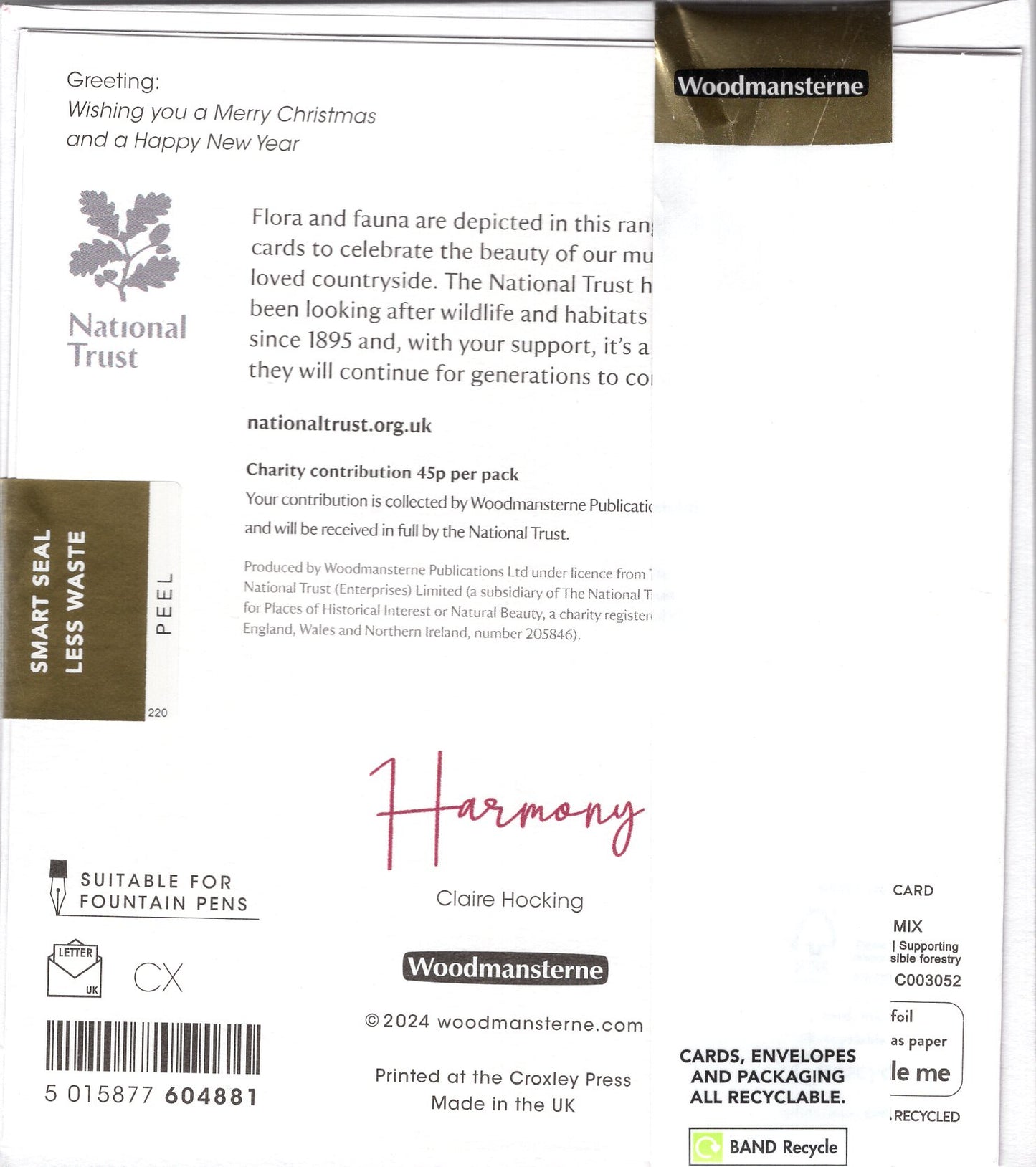 Pack Of 5 National Trust Festive Greetings Mistletoe Charity Christmas Cards