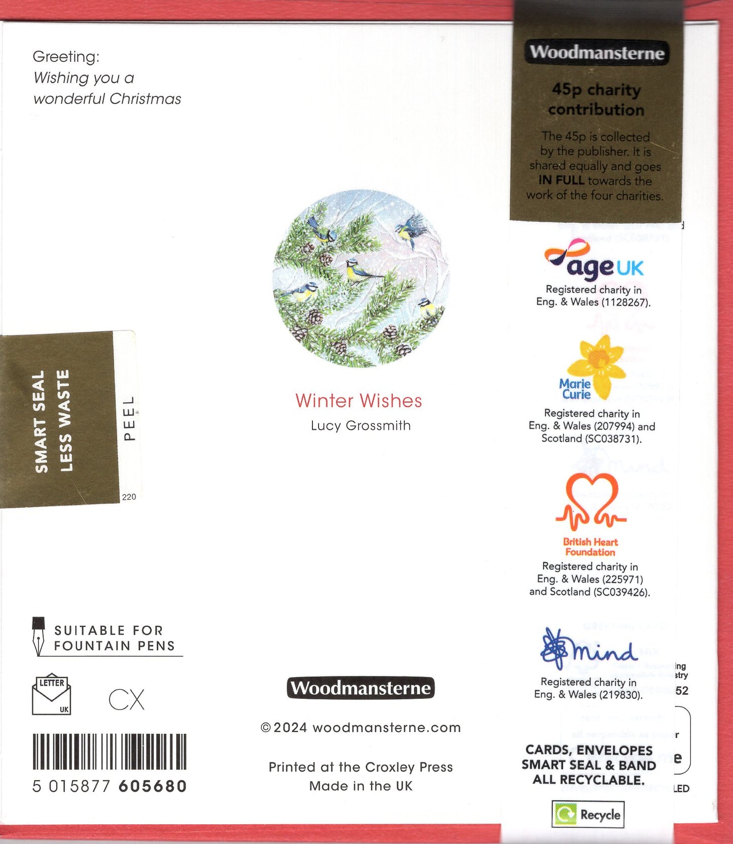 Pack Of 5 Winter Wishes Blue Tits Trio Charity Christmas Cards