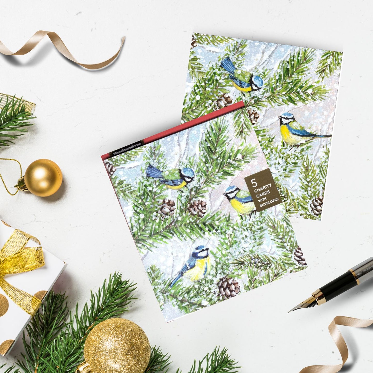 Pack Of 5 Winter Wishes Blue Tits Trio Charity Christmas Cards