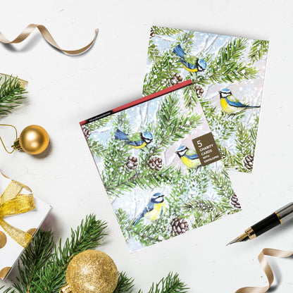 Pack Of 5 Winter Wishes Blue Tits Trio Charity Christmas Cards