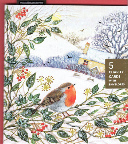 Pack Of 5 Merry & Bright Robing In Cottage Garden Charity Christmas Cards