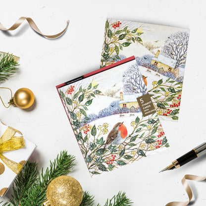 Pack Of 5 Merry & Bright Robing In Cottage Garden Charity Christmas Cards